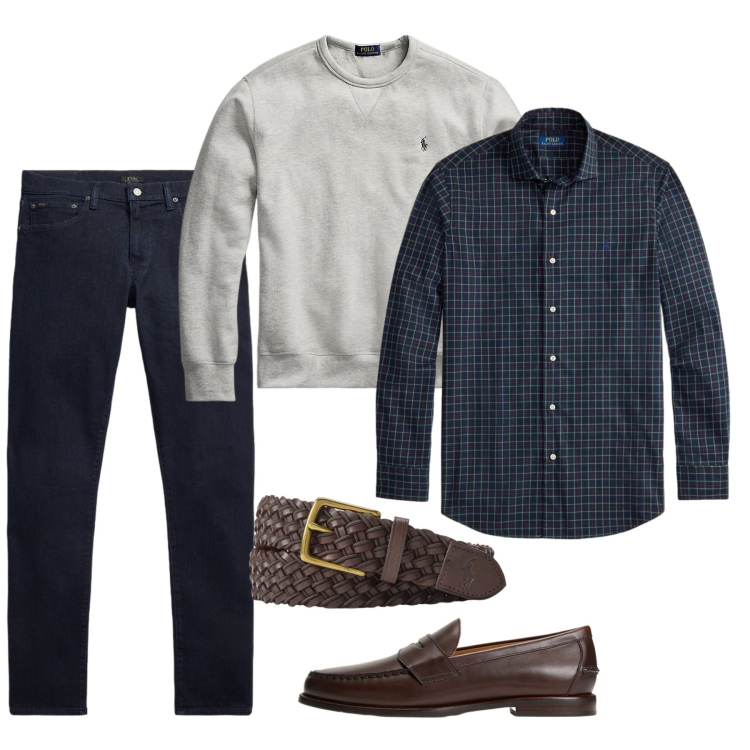 Outfit uomo - Gennaio. Stile Casual per Tutti i giorni. Abbinamento con felpe, jeans, scarpe stringate, cinture, camicie.