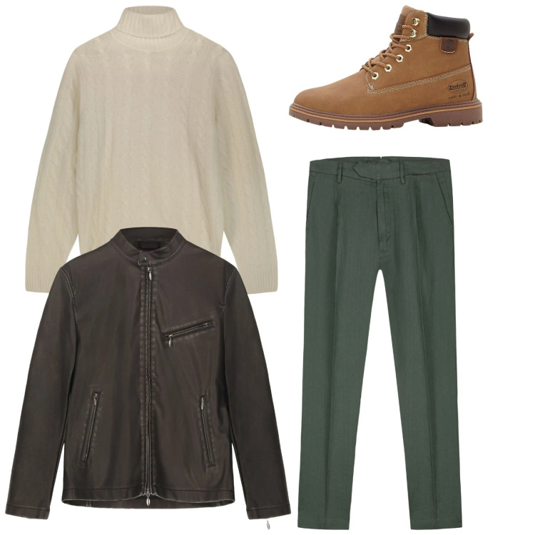 Outfit uomo - Total look. Stile Casual per Tutti i giorni. Abbinamento con stivali e stivaletti, giacche, pantaloni, maglieria.