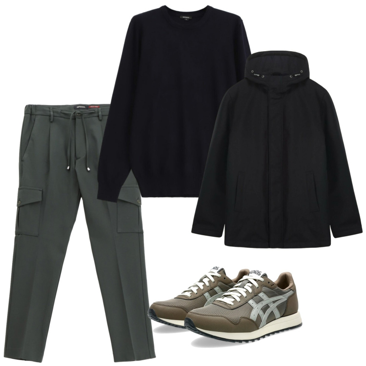 Outfit uomo - Gennaio in cargo. Stile Casual per Tutti i giorni. Abbinamento con pantaloni cargo, maglieria, sneakers, giacche.