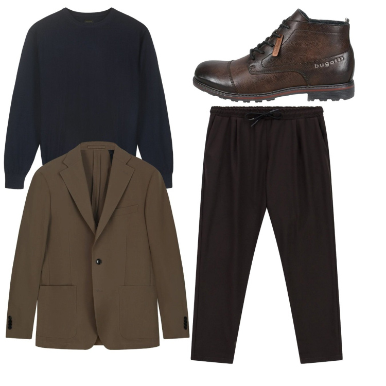 Outfit uomo - Total look. Stile Casual per Tutti i giorni. Abbinamento con pantaloni, stivali e stivaletti, giacche, maglieria.