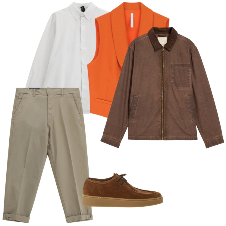 Outfit uomo - Arancione inverno. per Ufficio. Abbinamento con giacche, pantaloni chino, camicie, scarpe stringate, gilet.