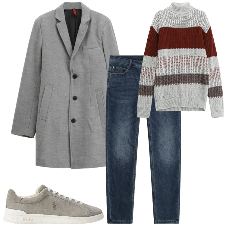 Outfit uomo - Total look #2321971. Stile Urban per Tutti i giorni. Abbinamento con maglieria, cappotti, jeans slim fit, sneakers.