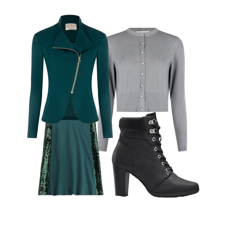 Outfit donna - Blazer low cost. Stile Trendy per Serata fuori. Abbinamento con stivaletti, blazer, cardigans, gonne lunghe.