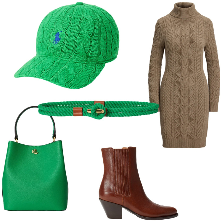 Outfit donna - Accessori vivaci. Stile Casual chic per Tutti i giorni. Abbinamento con cinture, borse a secchiello, stivaletti texani, vestiti, cappelli con visiera.