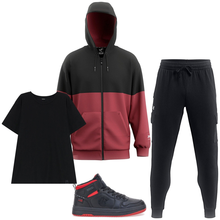 Outfit uomo - Total look #2322008. Stile Urban per Sport. Abbinamento con t-shirt, pantaloni, felpe, sneakers.