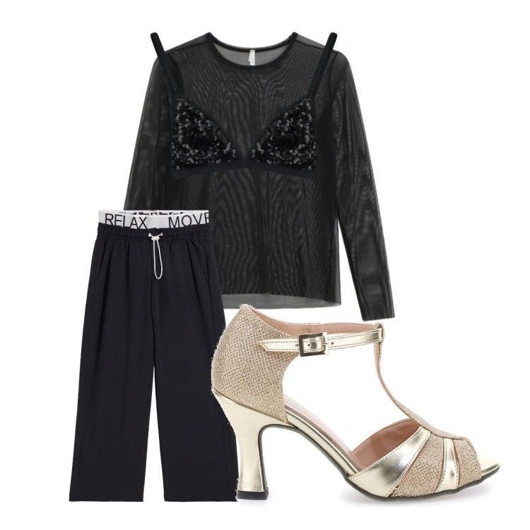 Outfit donna - Trasparenze black. Stile Trendy per Serata fuori. Abbinamento con pantaloni, top, bluse, scarpe col tacco.