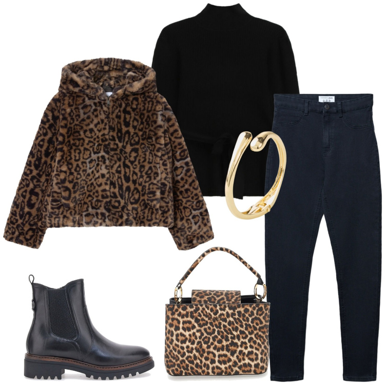 Outfit donna - Total look #2322038. Stile Chic per Tutti i giorni. Abbinamento con braccialetti, jeggings, ecopellicce, maglieria, stivaletti chelsea, borse a mano.