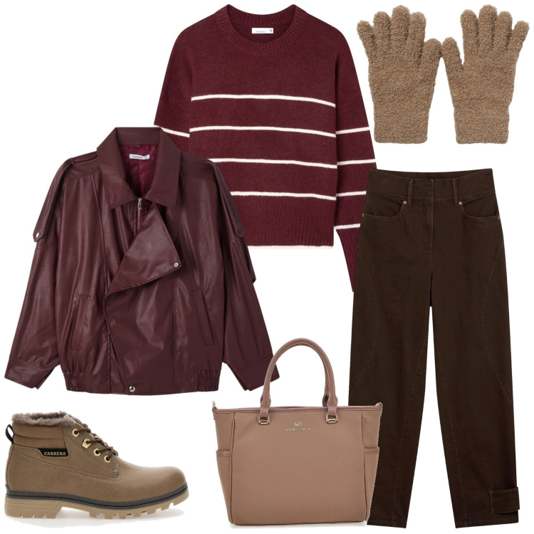 Outfit donna - Total look #2322042. Stile Casual chic per Tutti i giorni. Abbinamento con pantaloni, guanti, maglieria, giacche, stivaletti, borse a tracolla.