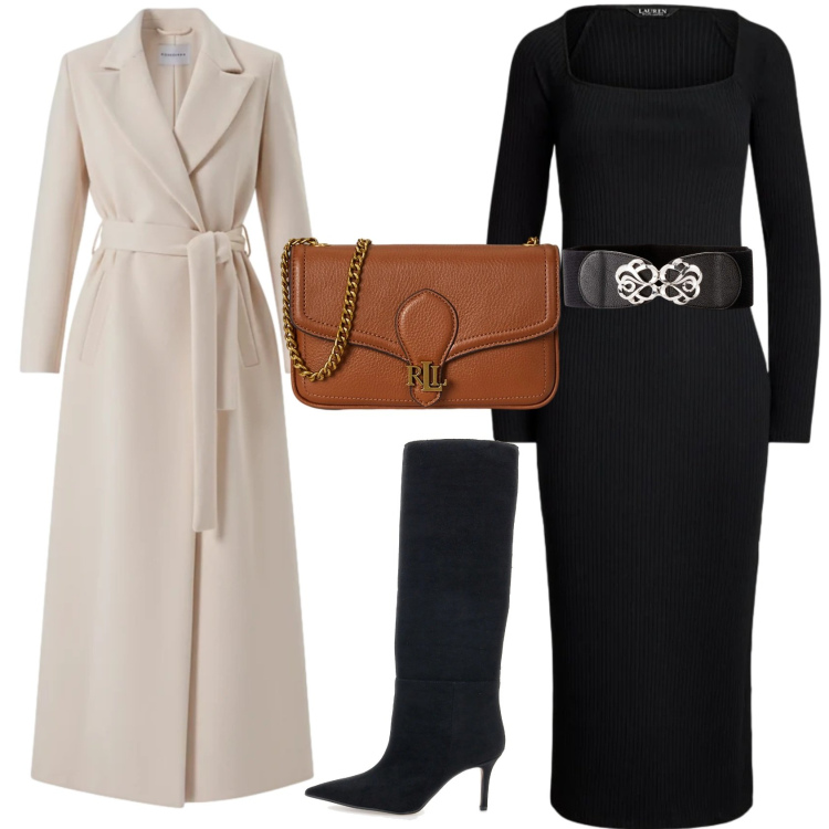 Outfit donna - Total look #2322048. Stile Chic per Serata fuori. Abbinamento con cinture, clutch, vestiti, cappotti, stivali.
