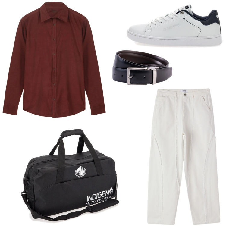 Outfit uomo - Rientro a casa. Stile Casual per Tutti i giorni. Abbinamento con jeans, borse sportive, cinture, sneakers, camicie.