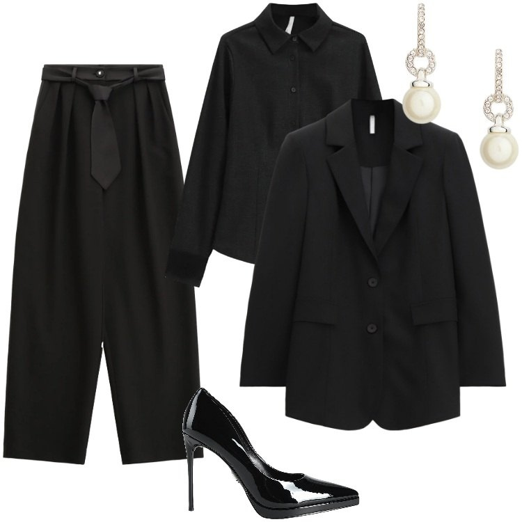 Outfit donna - Total look #2322061. Stile Glamour per Cerimonia. Abbinamento con décolleté, pantaloni, blazer, camicie, orecchini.
