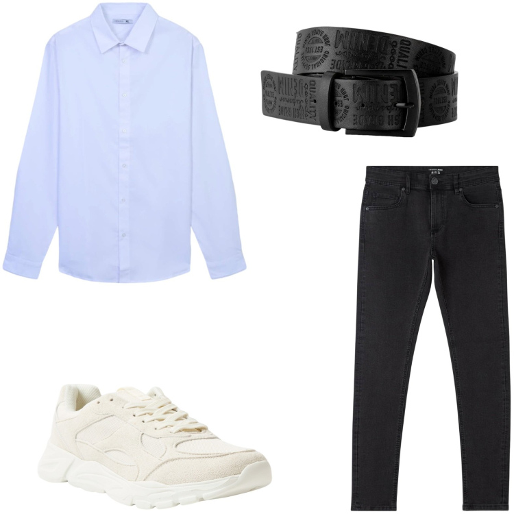 Outfit uomo - Festa di compleanno. Stile Casual per Cerimonia. Abbinamento con cinture, jeans skinny, sneakers, camicie.