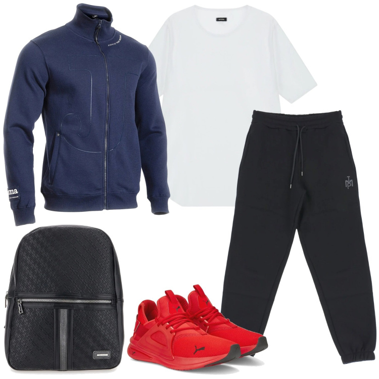 Outfit uomo - Total look #2322083. Stile Urban per Sport. Abbinamento con t-shirt, pantaloni, borse sportive, sneakers, felpe.
