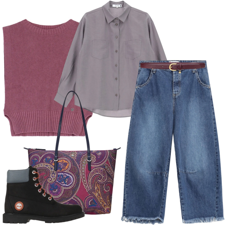 Outfit donna - Total look #2322087. Stile Basic per Tutti i giorni. Abbinamento con stivaletti, camicie, maglieria, jeans, borse tote, cinture.