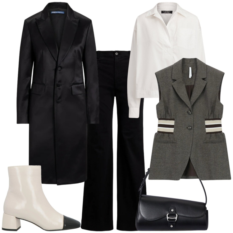 Outfit donna - Trendy ogni giorno. Stile Trendy per Tutti i giorni. Abbinamento con stivaletti, gilet, borse a spalla, camicie, pantaloni, cappotti.