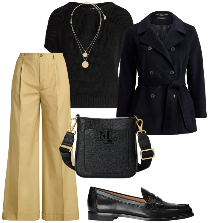 Outfit donna - L\'indispensabile. per Tutti i giorni. Abbinamento con ciondoli, mocassini, maglieria, borse a tracolla, cappotti, pantaloni.