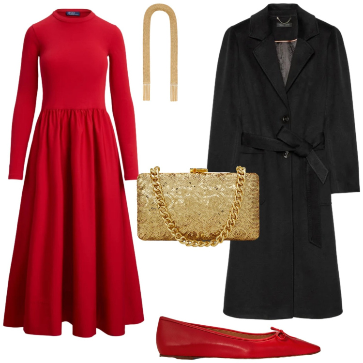 Outfit donna - Rosso valentino. per Cerimonia. Abbinamento con collane, vestiti, ballerine, clutch, cappotti.