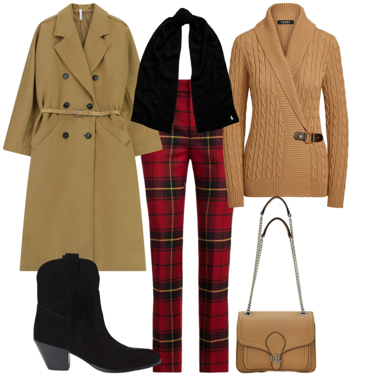 Outfit donna - Trendy ogni giorno. Stile Trendy per Tutti i giorni. Abbinamento con cappotti, maglieria, borse a spalla, sciarpe, stivaletti, pantaloni.