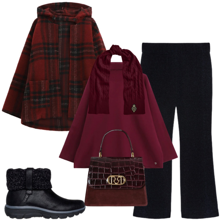 Outfit donna - Total look #2322119. Stile Casual chic per Tutti i giorni. Abbinamento con maglieria, caban, sciarpe, borse a mano, pantaloni, stivaletti.