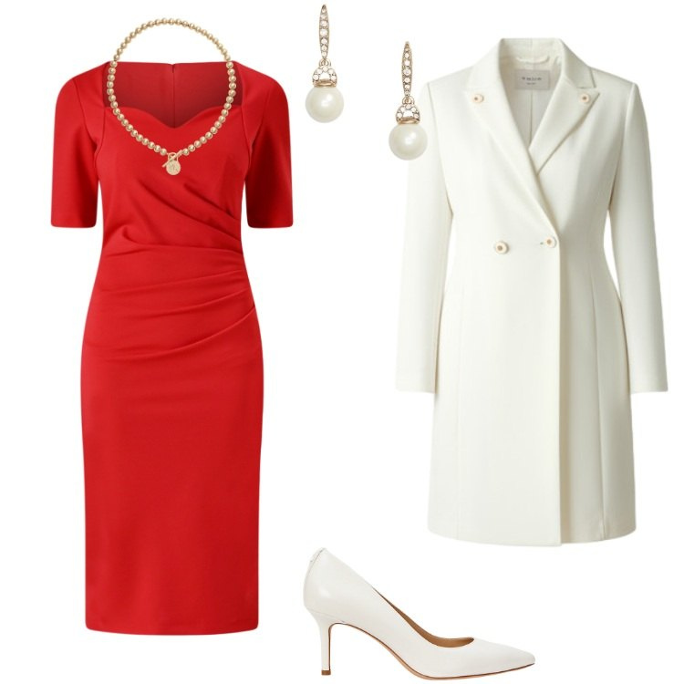 Outfit donna - Total look #2322136. Stile Glamour per Cerimonia. Abbinamento con vestiti a tubino, cappotti, orecchini, collane, décolleté.