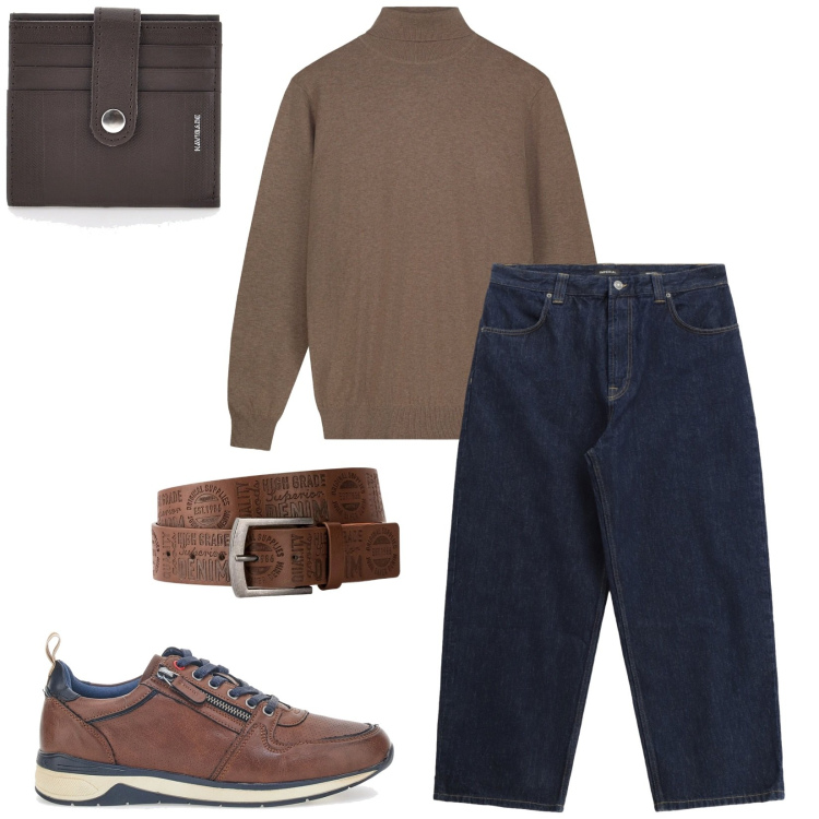 Outfit uomo - Total look #2322152. Stile Urban per Tutti i giorni. Abbinamento con cinture, jeans, portafogli, maglieria, scarpe stringate.