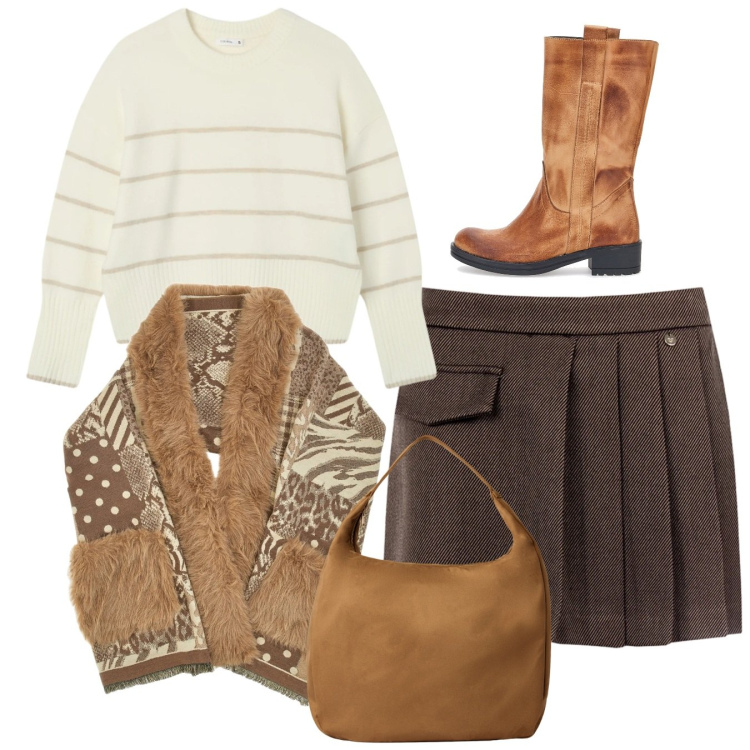 Outfit donna - Total look. Stile Bon Ton per Tutti i giorni. Abbinamento con borse a mano, maglieria, minigonne, cappe, stivali.