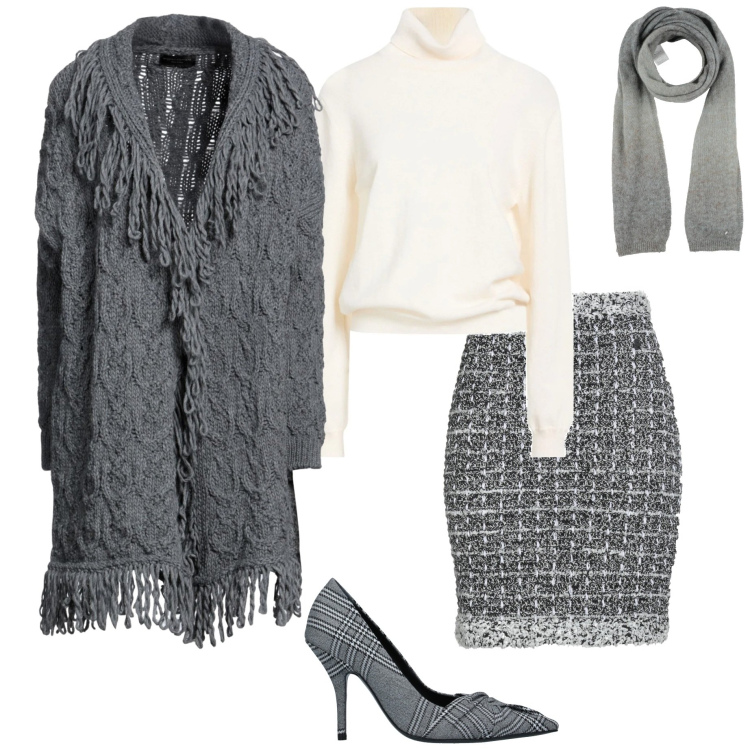 Outfit donna - Serata elegante. Stile Chic per Serata fuori. Abbinamento con décolleté, cardigans, maglieria, sciarpe, minigonne.