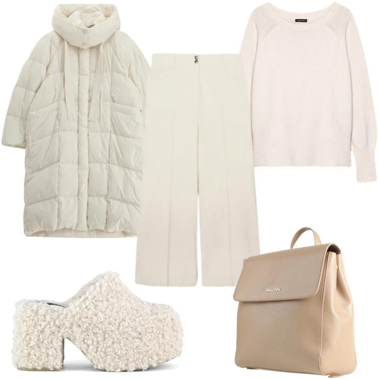 Outfit donna - Total look #2322175. Stile Trendy per Tutti i giorni. Abbinamento con zaini, piumini, sabot, pantaloni chino, maglieria.