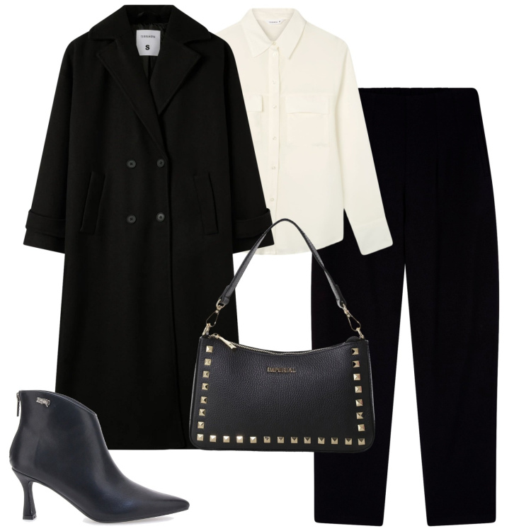 Outfit donna - City. Stile Urban per Tutti i giorni. Abbinamento con pantaloni chino, camicie, cappotti, pochette, stivaletti.