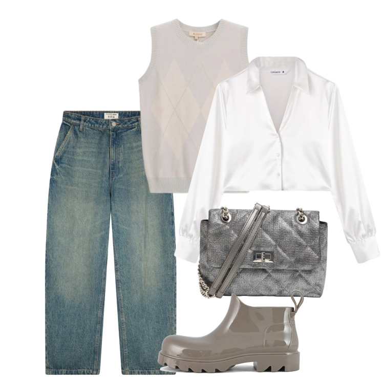 Outfit donna - Casual neutro. Stile Casual per Tutti i giorni. Abbinamento con jeans, borse a tracolla, camicie, maglieria, stivali.