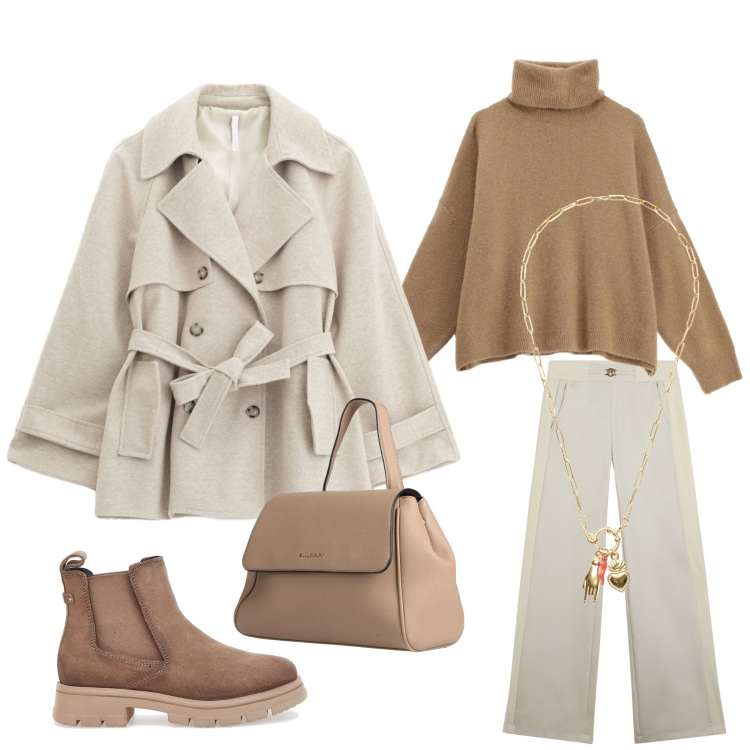 Outfit donna - Bello e comodo. Stile Casual per Tutti i giorni. Abbinamento con zaini, maglieria, trench, pantaloni, ciondoli, stivaletti chelsea.