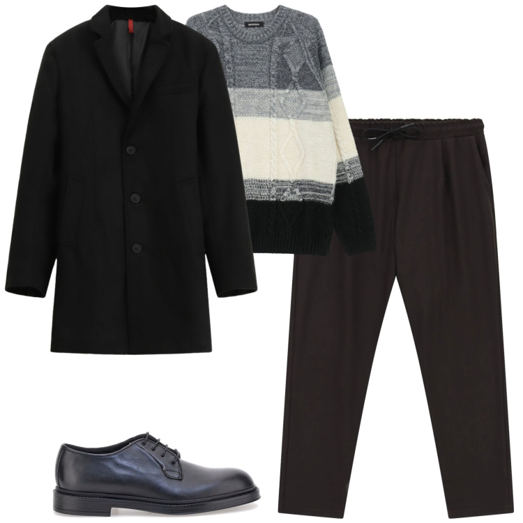 Outfit uomo - Imperial. Stile Urban per Tutti i giorni. Abbinamento con pantaloni, maglieria, cappotti, scarpe stringate.