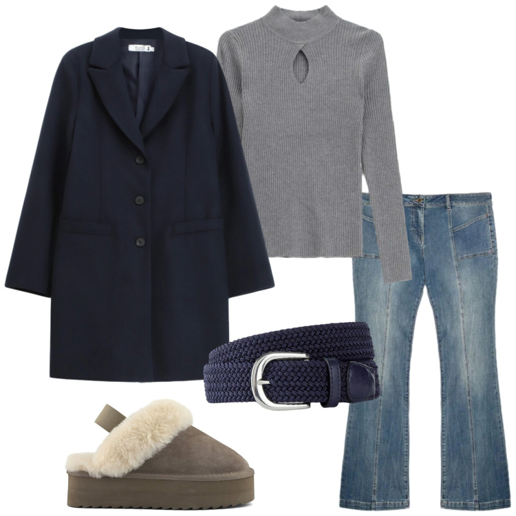 Outfit donna - Gennaio minimal. Stile Minimal per Tutti i giorni. Abbinamento con cinture, cappotti, maglieria, jeans, sabot.