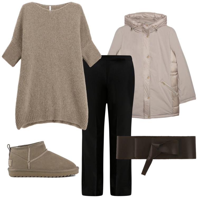 Outfit donna - Gennaio minimal. Stile Minimal per Tutti i giorni. Abbinamento con pantaloni, cinture, maglieria, stivali, piumini.
