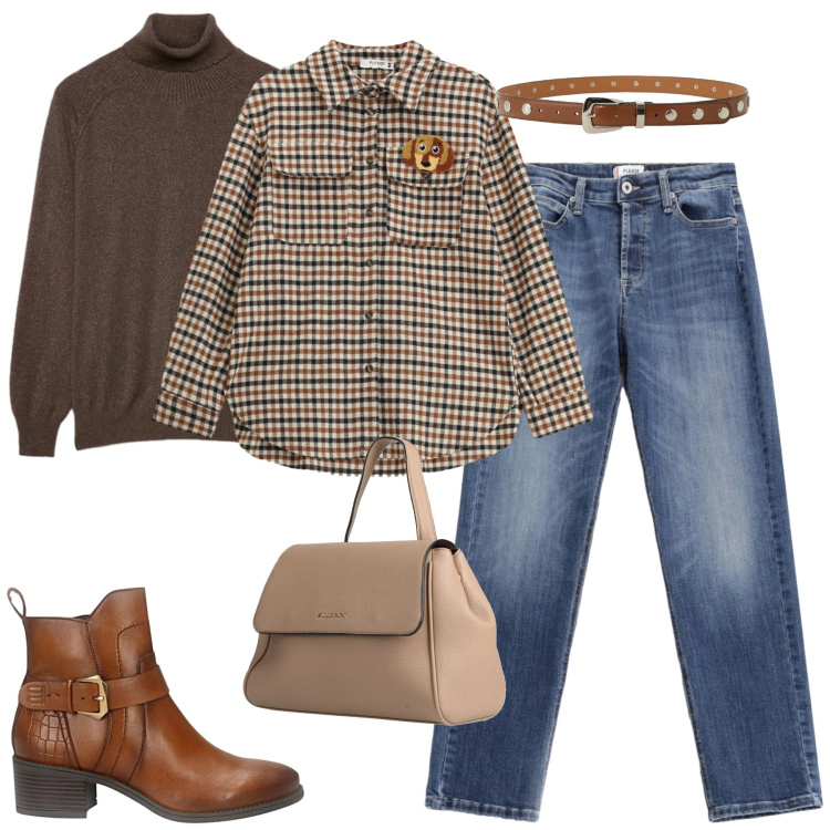 Outfit donna - Gennaio. Stile Casual per Tutti i giorni. Abbinamento con zaini, camicie, jeans, cinture, stivaletti, maglieria.