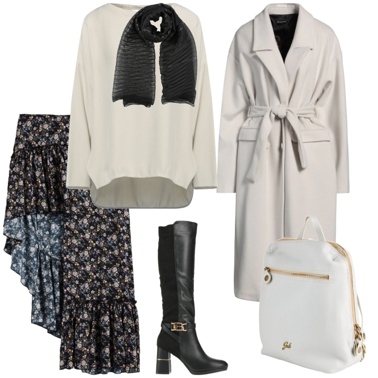 Outfit donna - Giornate di lavoro. per Ufficio. Abbinamento con minigonne, zaini, sciarpe, cappotti, top, stivali.