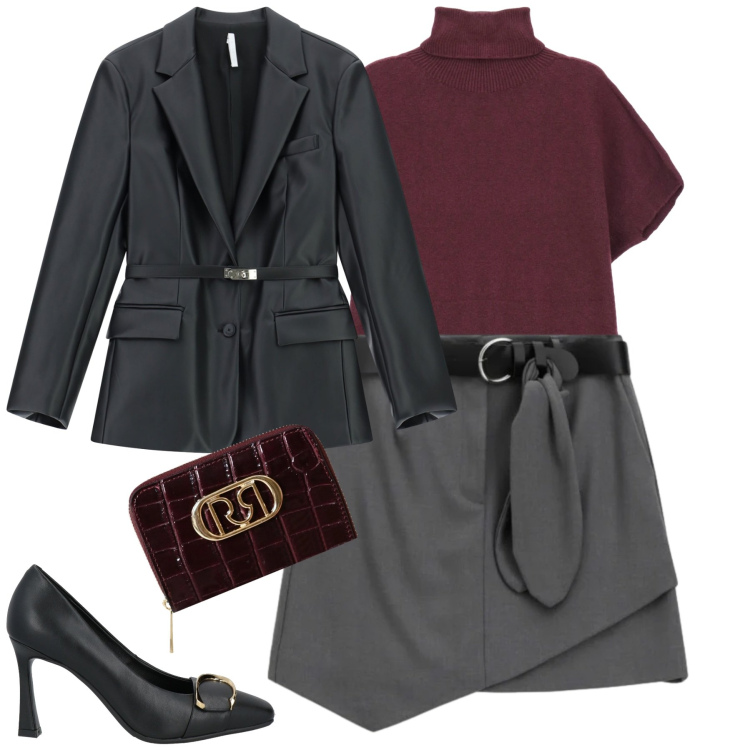 Outfit donna - City. Stile Urban per Tutti i giorni. Abbinamento con décolleté, minigonne, blazer, maglieria, portafogli.