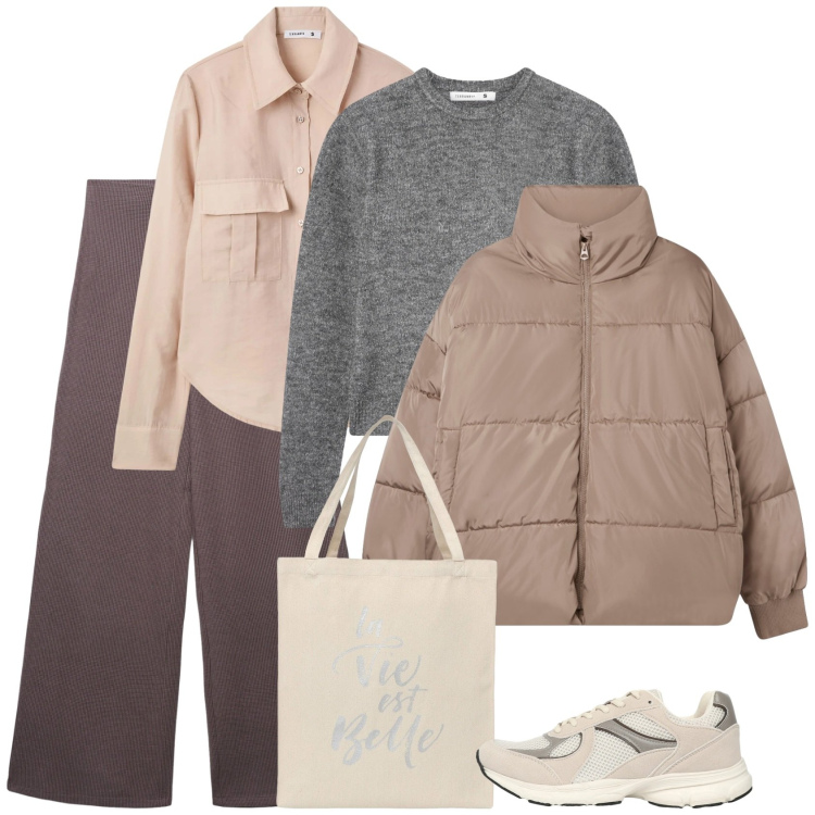 Outfit donna - La vie est belle. Stile Minimal per Tutti i giorni. Abbinamento con pantaloni, camicie, bomber, sneakers, maglieria, borse tote.