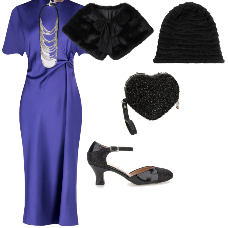 Outfit donna - Febbraio carnevale. per Serata fuori. Abbinamento con berretti, portafogli, vestiti midi/longuette, stole, collane, décolleté.
