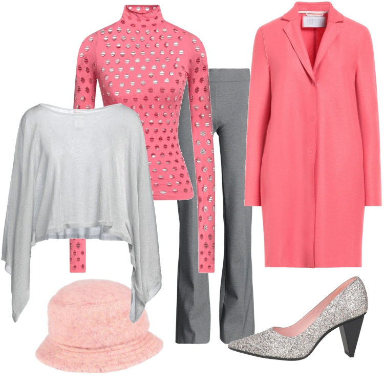 Outfit donna - Da Audrey. Stile Glamour per Serata fuori. Abbinamento con cappotti, t-shirt, cappelli con visiera, pantaloni, pullovers, décolleté.