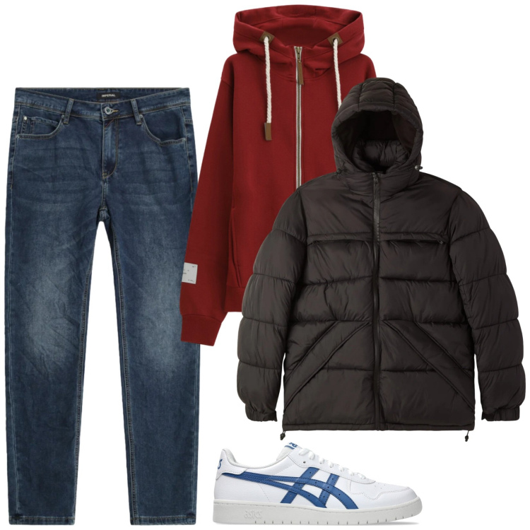 Outfit uomo - La sneakers bianca. Stile Urban per Tutti i giorni. Abbinamento con bomber, felpe con cappuccio, jeans slim fit, sneakers.