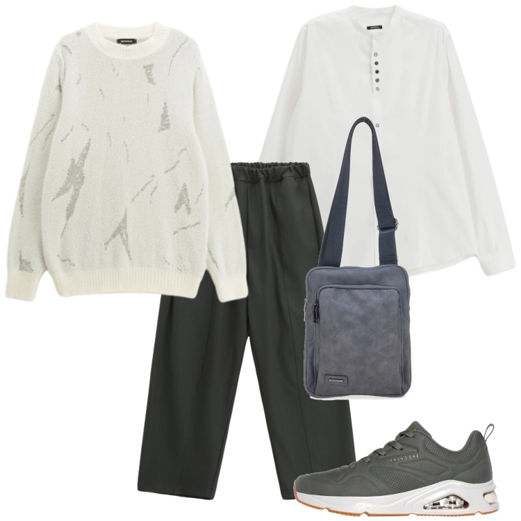 Outfit uomo - Maglia protagonista. Stile Trendy per Tutti i giorni. Abbinamento con maglieria, pantaloni, camicie, portafogli, sneakers.