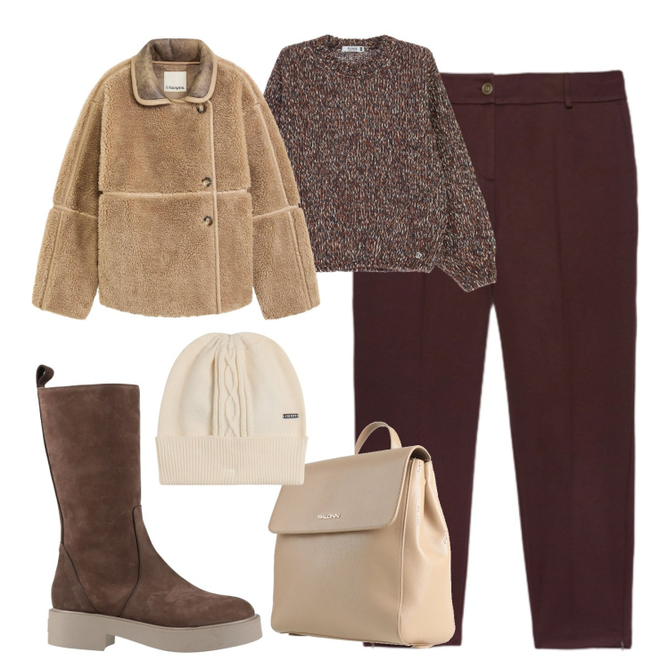 Outfit donna - Urban curvy style. Stile Urban per Tutti i giorni. Abbinamento con blazer, stivali, zaini, maglieria, berretti, pantaloni.