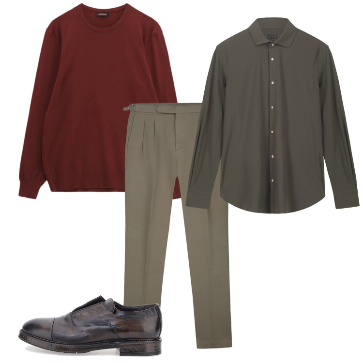 Outfit uomo - Over. Stile Casual per Tutti i giorni. Abbinamento con maglieria, camicie, pantaloni, scarpe stringate.