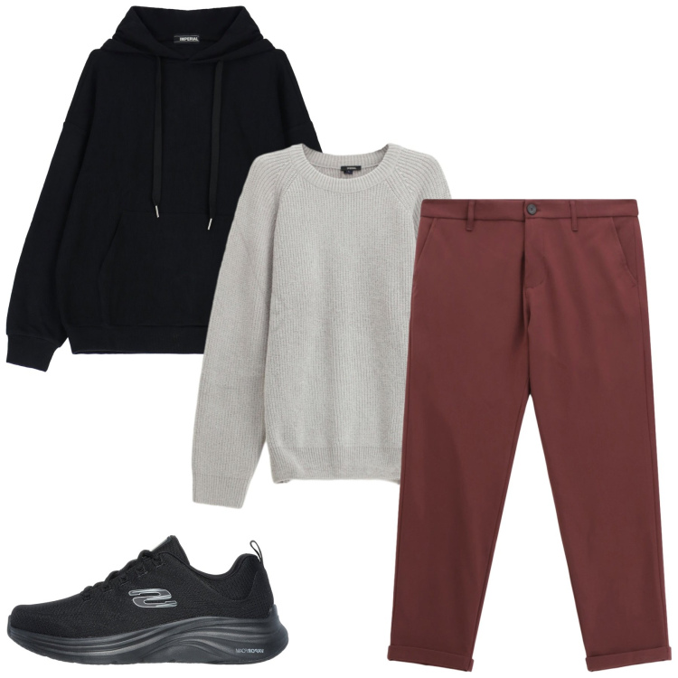 Outfit uomo - I pantaloni ruggine. Stile Casual per Tutti i giorni. Abbinamento con pantaloni, felpe con cappuccio, maglieria, sneakers.
