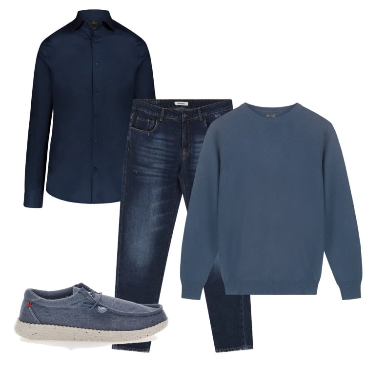 Outfit uomo - Gioco facile. Stile Casual per Tutti i giorni. Abbinamento con jeans dritti, camicie, scarpe stringate, maglieria.