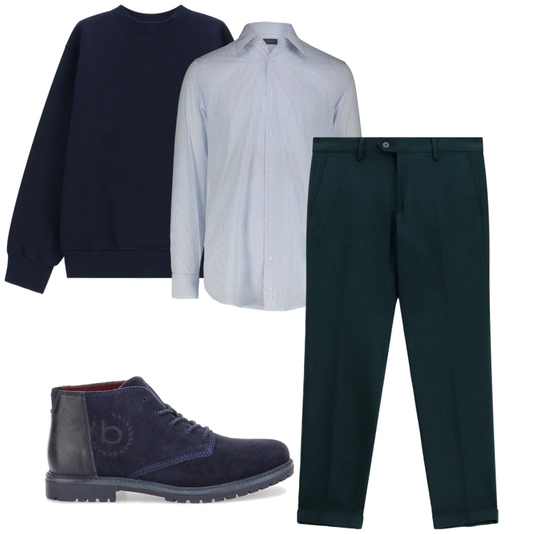 Outfit uomo - Pomeriggio. Stile Casual per Tutti i giorni. Abbinamento con felpe, pantaloni, scarpe stringate, camicie.