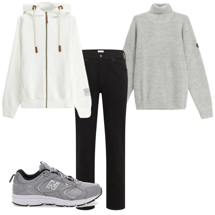 Outfit uomo - Al parco. Stile Casual per Tutti i giorni. Abbinamento con jeans dritti, maglieria, felpe con cappuccio, sneakers.