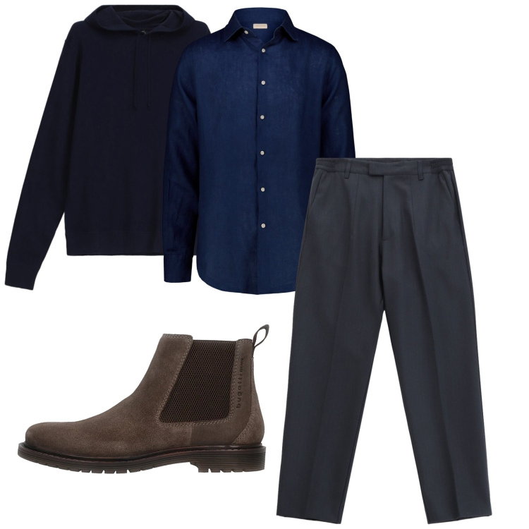 Outfit uomo - Blu. Stile Casual per Tutti i giorni. Abbinamento con pantaloni, maglieria, camicie, stivali e stivaletti.