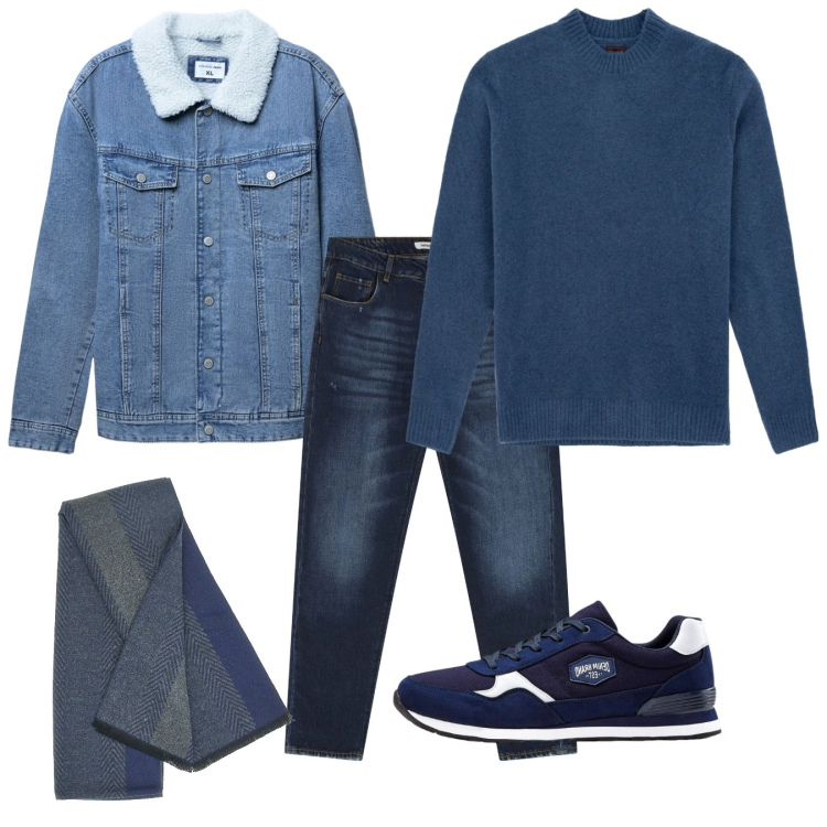 Outfit uomo - Casual. Stile Casual per Tutti i giorni. Abbinamento con sneakers, giacche, jeans dritti, sciarpe, maglieria.